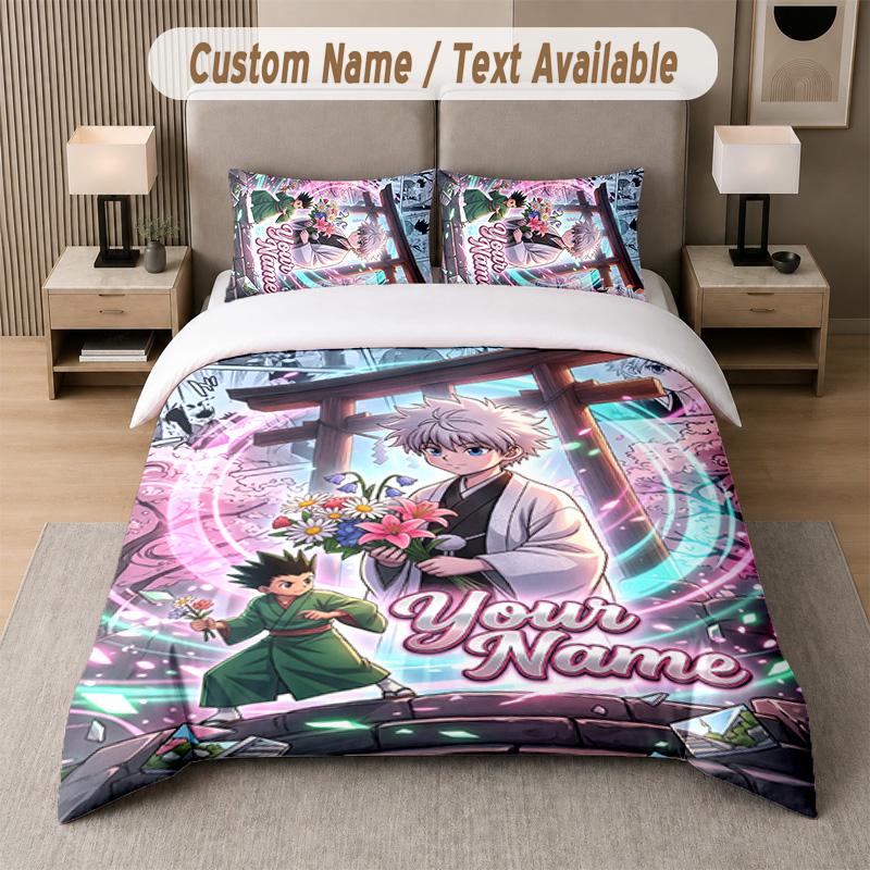 Hunter × Hunter 3Pcs Bedding Set, Personalized Custom Name Text, 1 Duvet Cover & 2 Pillowcases For Bedroom