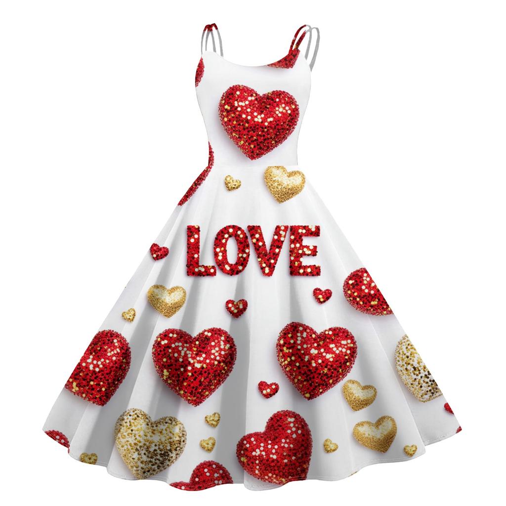 Modisches Damen-Cocktailkleid mit Aufdruck zum Valentinstag, sexy, trägerlos, Gothic, Punk, Vintage-Kleid.