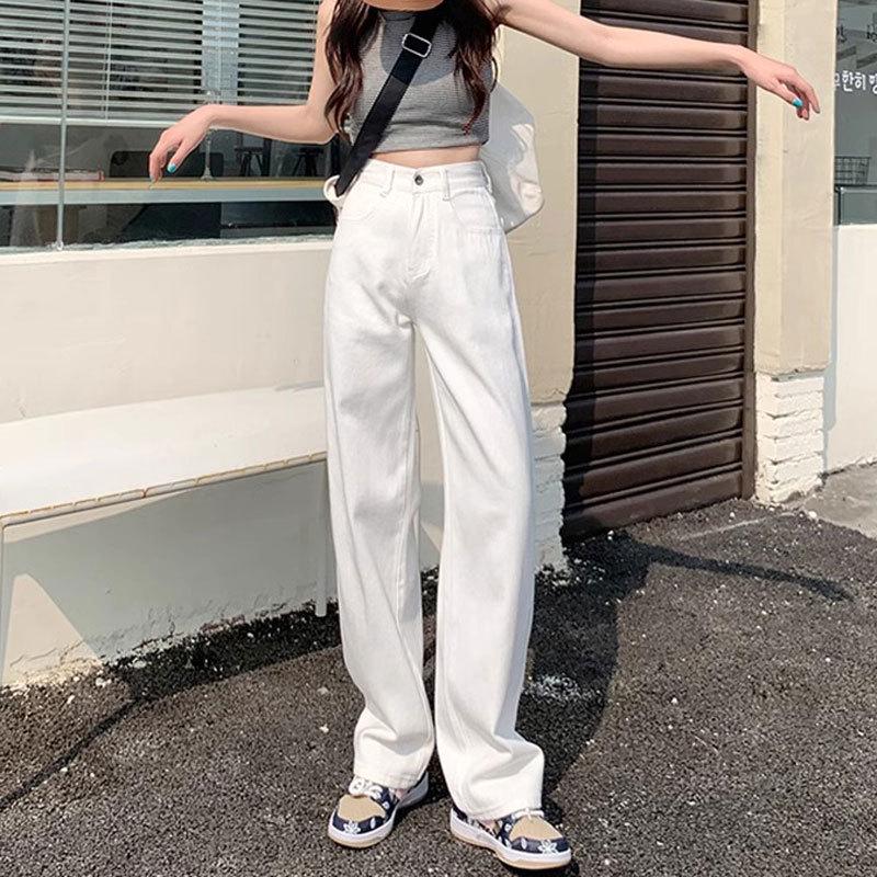 Weiße Jeans mit hohem Bund und weitem Bein in Birnenform für Damen – Perfekt für Frühling, Sommer und Herbst