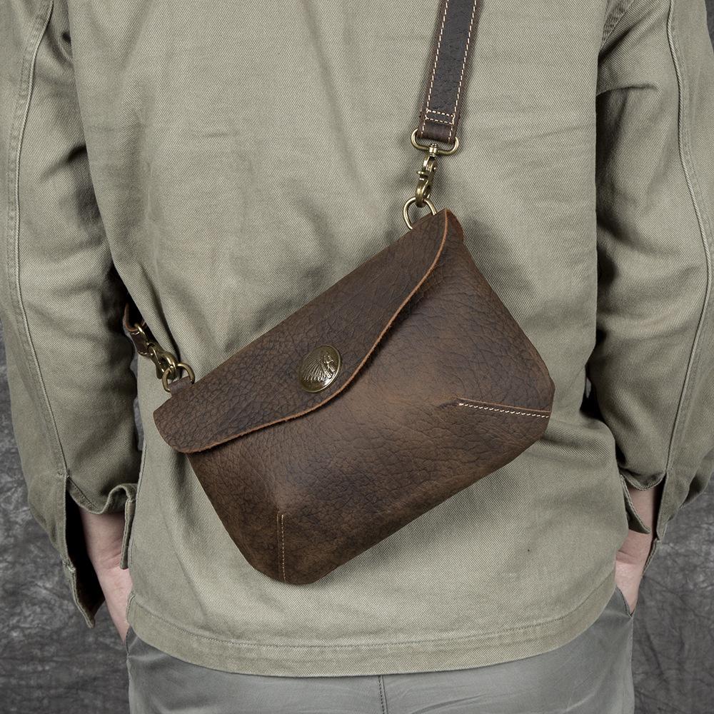 Retro Crazy Horse Leder Umhängetasche, Leder Lässige Multifunktionale Handtasche, Herren und Damen Leder Lässige Crossbody-Tasche
