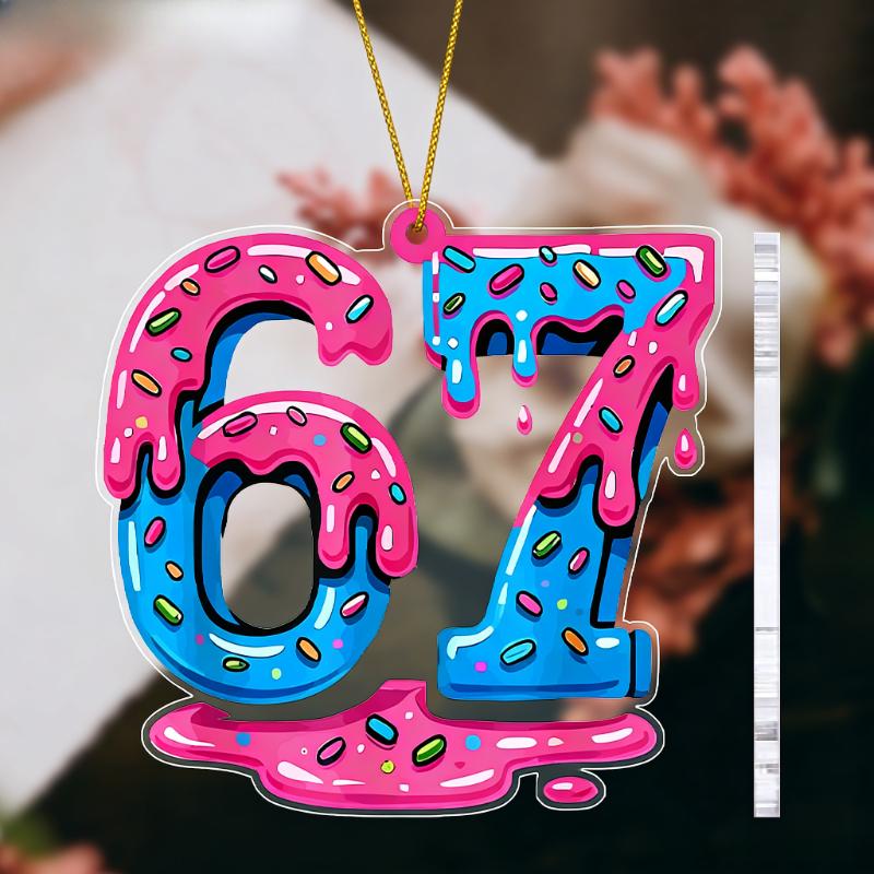 Valentine's Day 67 Number Hanging Ornament - Transparent Acrylic Pendants, Drops & Finials Suitable for Couples Gift, Decor - No Electricity Needed