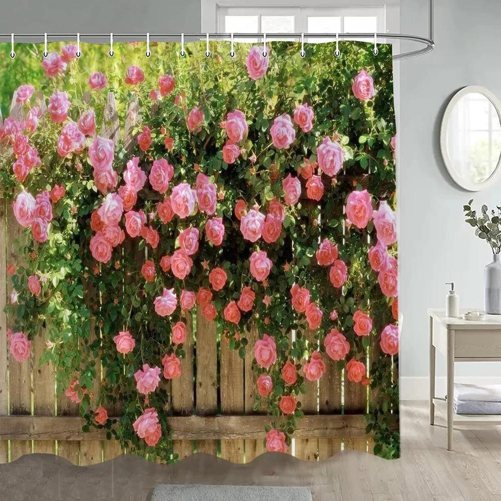 Forest Shower Curtains Sunshine Green Trees Plants Brown Window Nature Landscape Polyester Bathroom Curtain Set Decor with Hooks