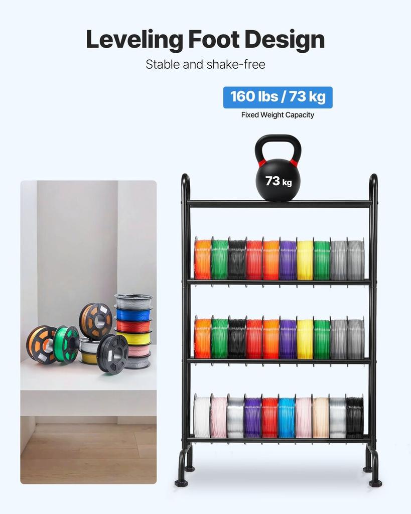 3D Printer Filament Storage Rack, 4 Tier Heavy Duty Storage Shelf, Rolling Filament Spool Holders Racks with Wheels, Filaments Organzied for 3D