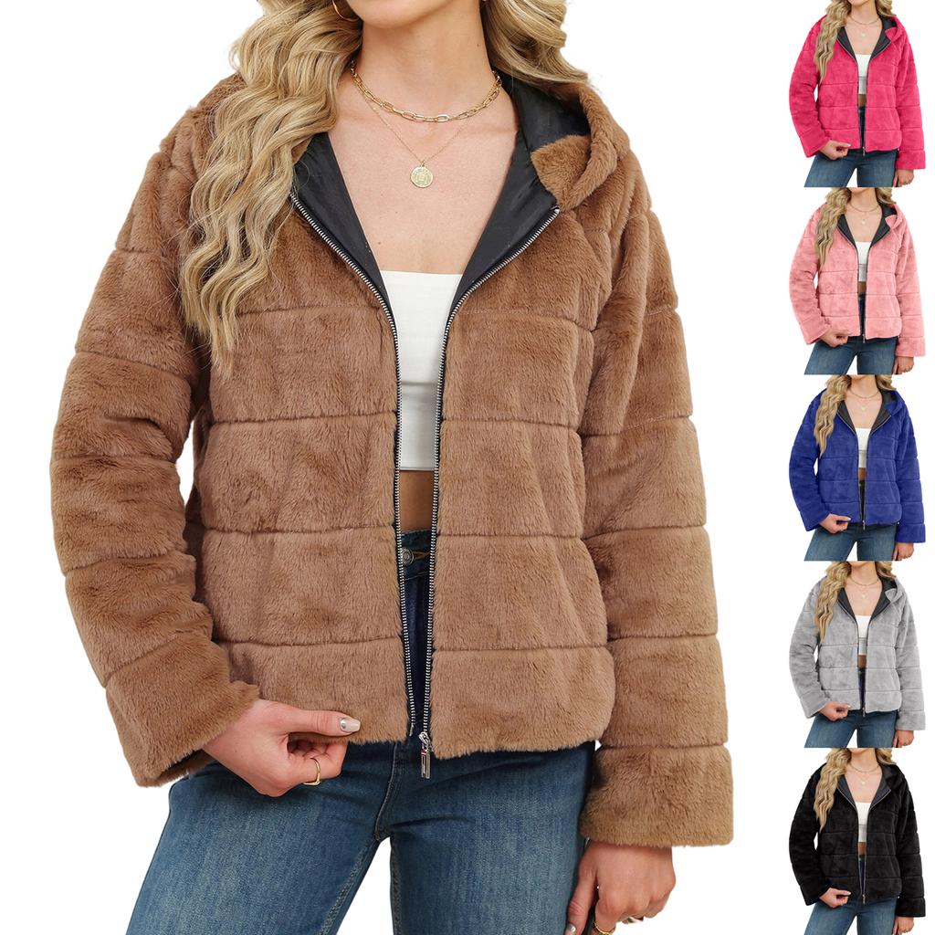 Women's Autumn/winter Lamb Cardigan Hooded Zipper Fleece Casual Coat