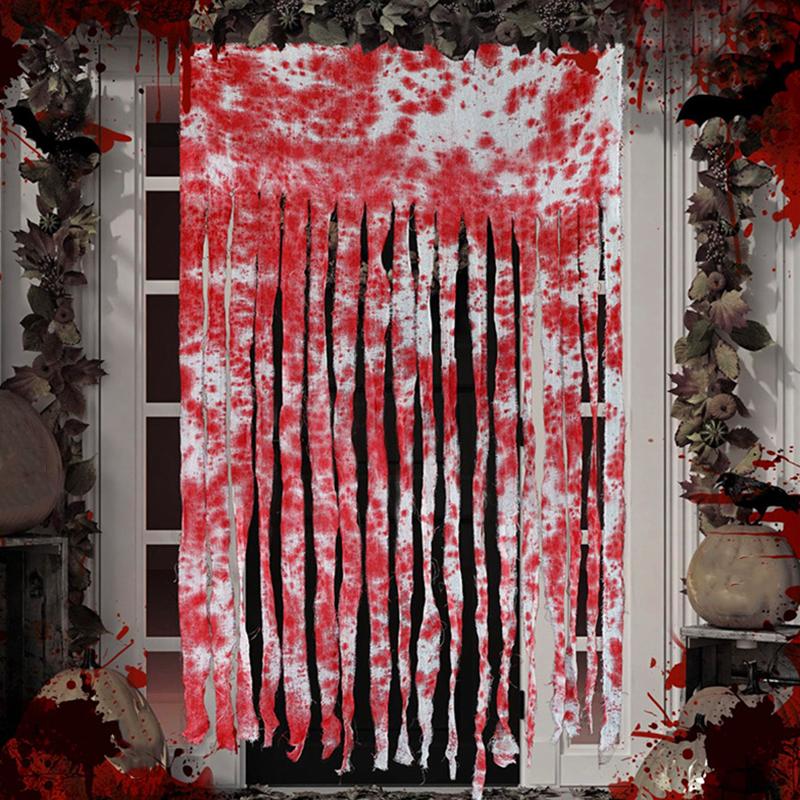 Halloween Blood Stain Pattern Decorative Red Palm Pattern Ornament Theme Background Cloth Bar Hanging Home Party 100*165cm