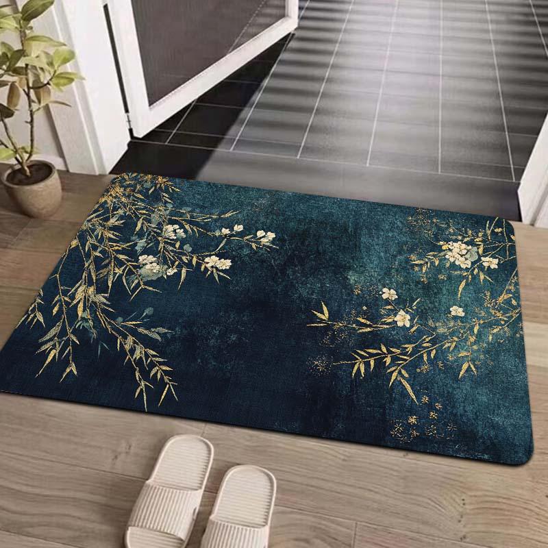 Minimalist Leaf Floral E-gaming Floor Mat  Watercolor Print Non-Slip Rug for Living Room Bedroom Kitchen Bathroom Entryway Decor