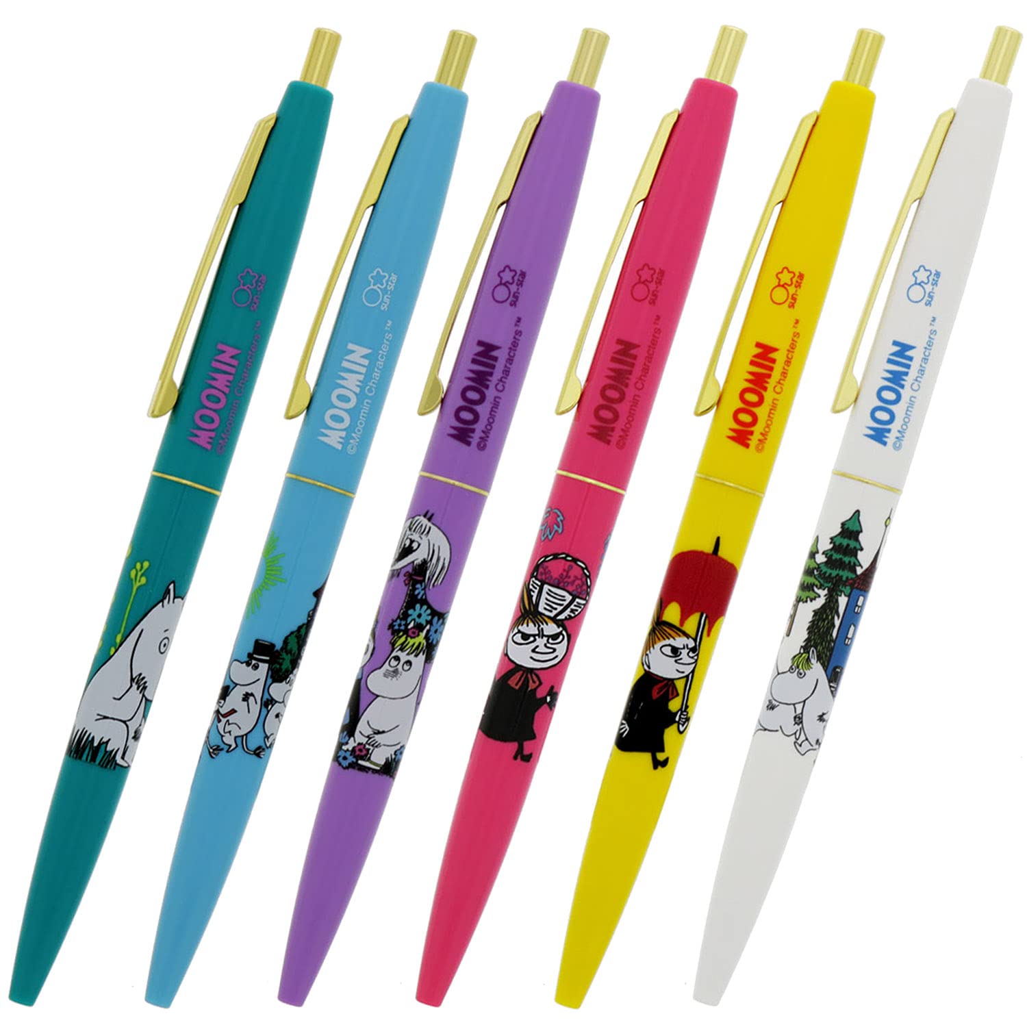 Sunstar Stationery Набор шариковых ручек Moomin Click Набор из 6 шт. Масляная ручка, Золотой, 6,