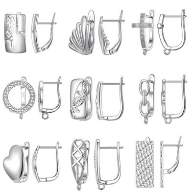 Real 100% 925 Silver Zircon Stone Findings Earrings Leverback Earwire Fittings Components Accessories Handmade Supplies