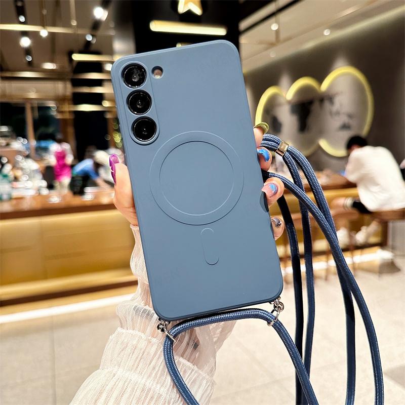 Crossbody Lanyard Liquid Magnetic Case For Iphone 14 13 12 11 X XR XS Max 7 8 SE 2020/Samsung Galaxy S23 S22 Ultra Magsafe Silicone Soft Back Cover