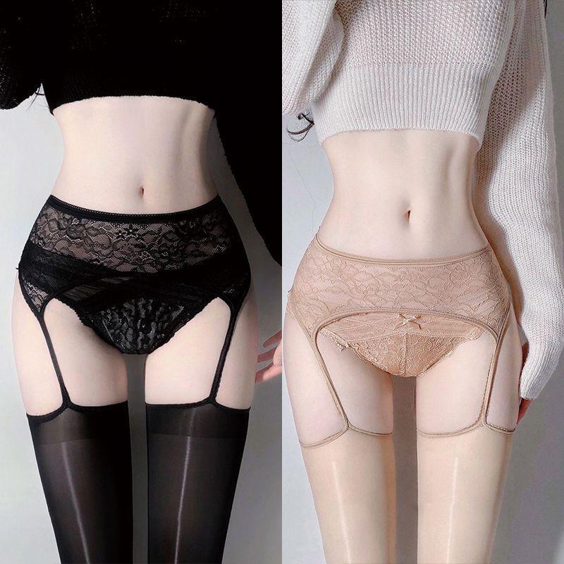 Débardeur en Dentelle de Soie Noire à l'Huile de Cheval Ultra-Doux avec Bas Sexy Hauts sur les Genoux