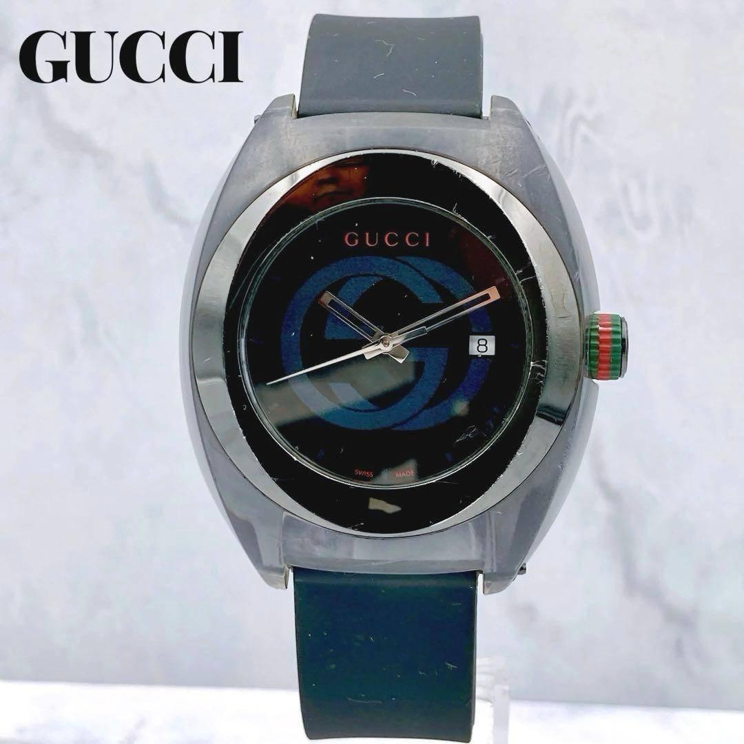 Used [Working Item] GUCCI Rubber Belt Watch SYNC Sherry Line Black Gucci Men s External Brand New Belt Black 137.1