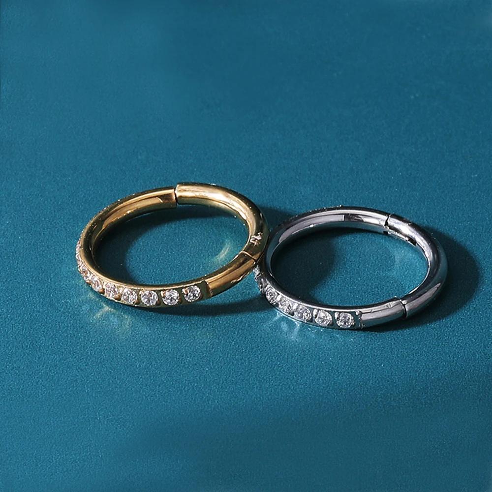 G23 Titanium Side Prong Set Half Circle Cubic Hinged segment Zircon Nose Cilcker Conch Piercing 6/8/10/11/12mm Hoops