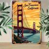 Vintage San Francisco Kalifornia Żelazny Znak Retro Sztuka Ścienna z Ikoniczną Sceną Mostu Golden Gate Rustykalna Ozdobna Tabliczka dla