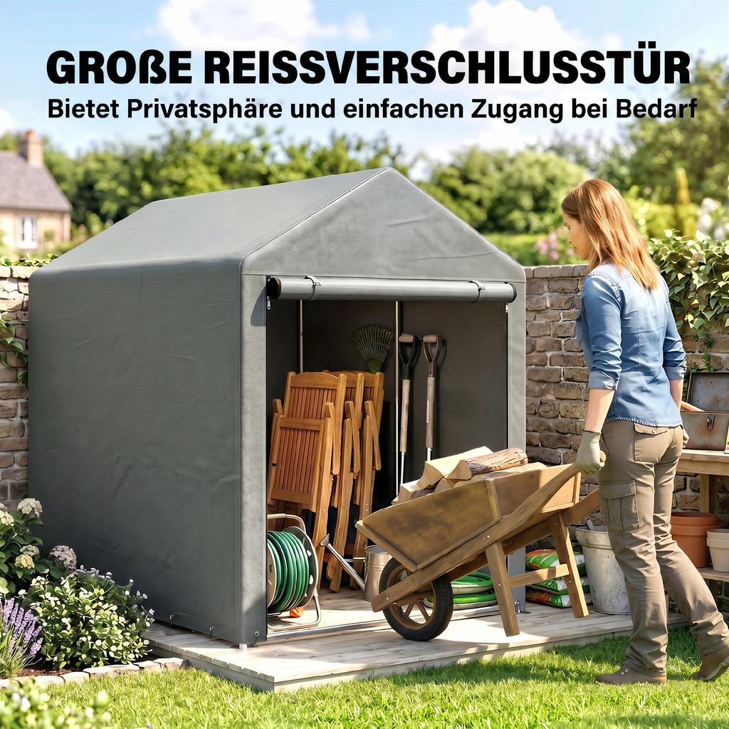 179 x 120cm Temporary Garden Shed, with Accessories - Light Grey