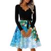 Women's Casual Fashion Long Sleeve Christmas Graphic Printed Vintage Long Dresses