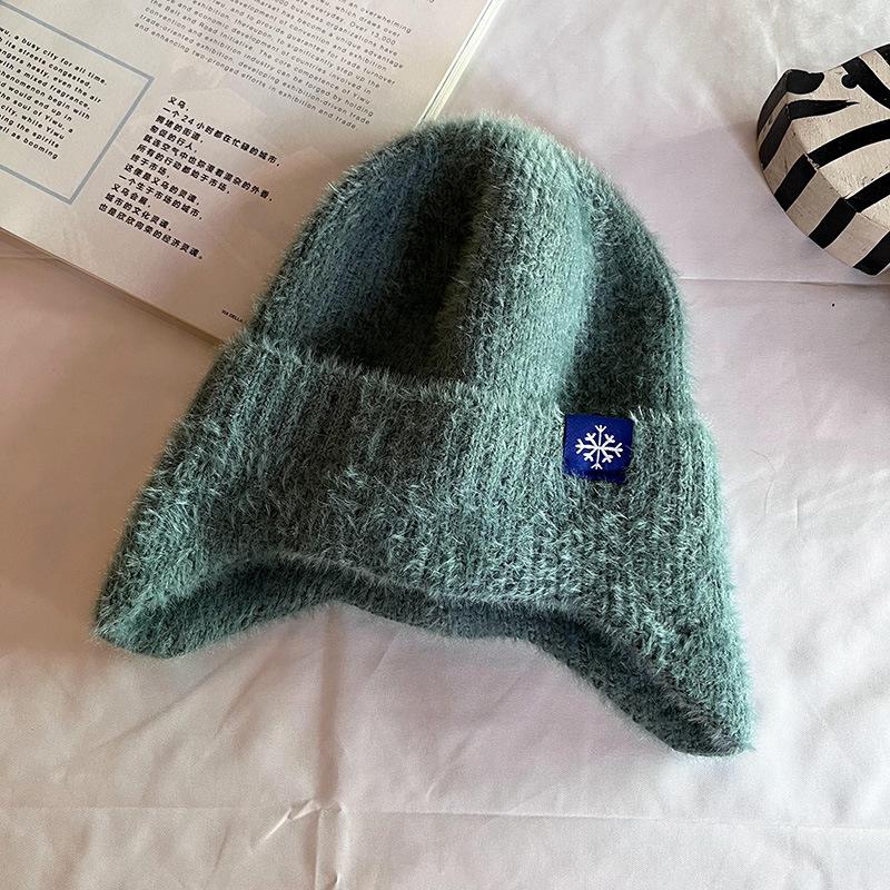 

Women s Earmuffs Drawstring Knitted Wool Hat With Curled One Size