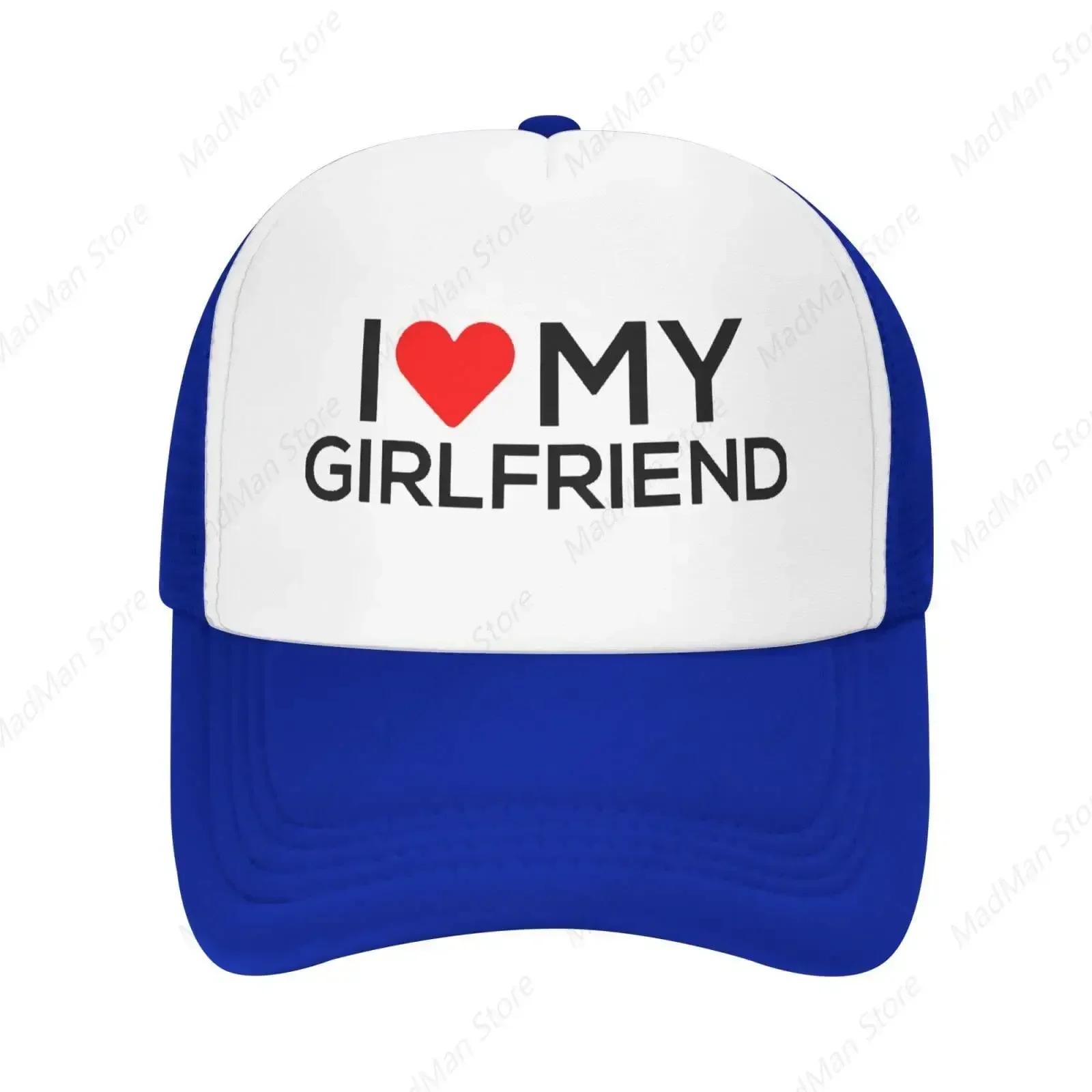

I Love My Girlfriend Trucker Hat Sports Baseball Cap Casual HipHop Unisex Leisure Adjustable Size Blue Adjustable