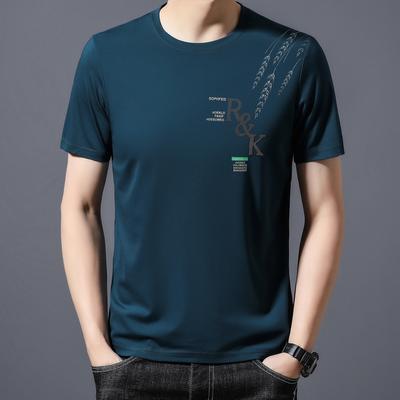 Summer New Versatile Round Neck T-shirt Men's Fashion Pullover Short-sleeved Men's Printed Casual Thin Half-sleeved Top