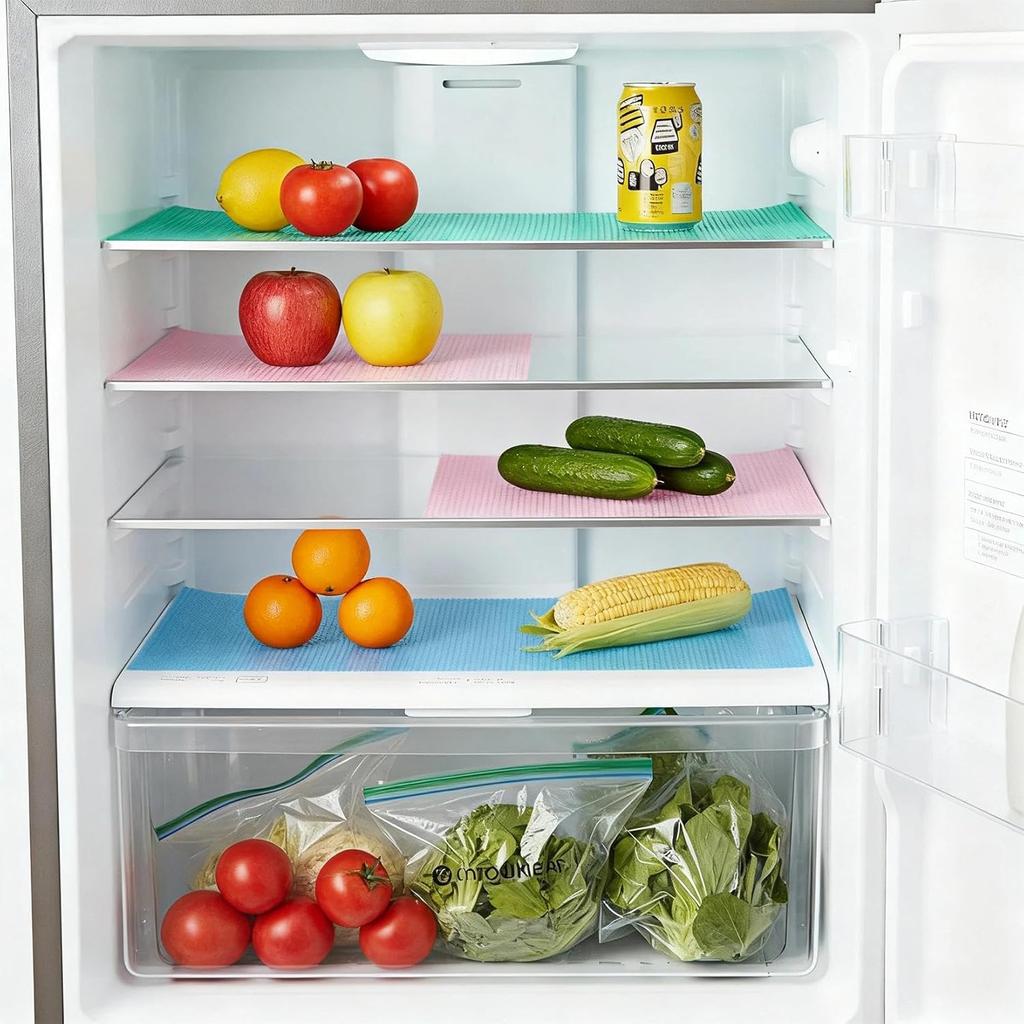 6 Pack Fridge Shelf Liners, Washable Waterproof Refrigerator Mats for Glass Shelves, Non‑Slip Drawer Cabinet Cupboard Covers, Cut‑to‑Fit, Reusable, 3