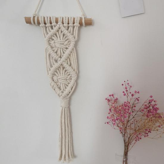Boho geflochtenes Wandbehang, Geometrischer Wandbehang, Geknüpfter Baumwollseil Wandbehang mit Quasten für Zuhause Schlafzimmer Kinderzimmer Eingangsbereich Wandkunst
