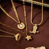 Stainless Steel Retro Cowboy Boots & Horseshoe Necklace with 18K Gold Electroplating