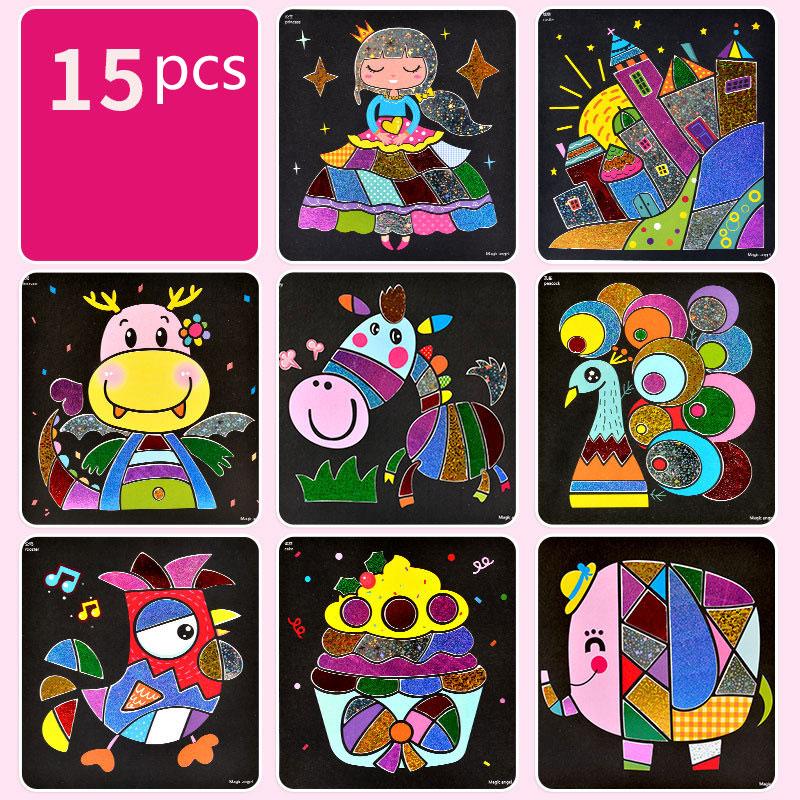 15pcs/20pcs Children DIY Shining Magic Transfer Colorful Sticker DIY Handmade Painting Crafts for Kids Arts Crafts Toys Gift