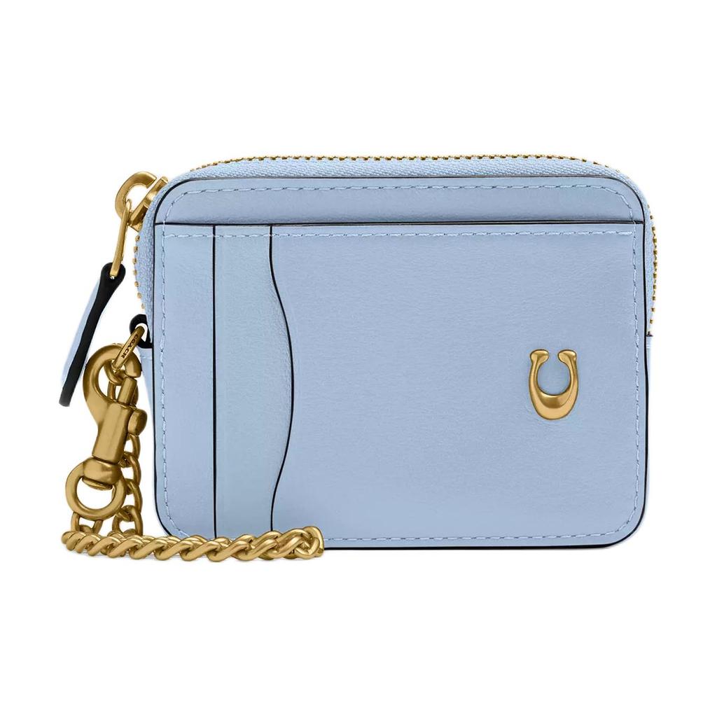 COACH EssentialChain Calfskin Card Holder Womens Light Blue