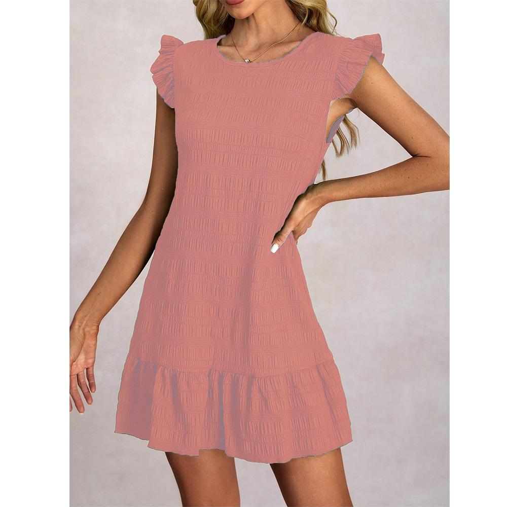 Damen Sommerkleider Damen Lässig Einfarbig Gerüscht Ärmellos Mini Kleid Gerade Vestidos Weiblich Vintage Kurze Kleider