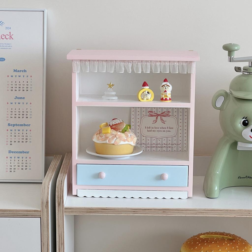 Ins Wooden Display Double-layer Desktop Storage Cabinet Doll Storage Box Multi-function Perfume Cosmetics Ornaments Storage Rack