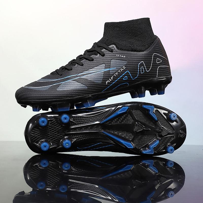 A pair of shipped X10 fly-woven football shoes men's high-top long nails TF broken nails grass training shoes