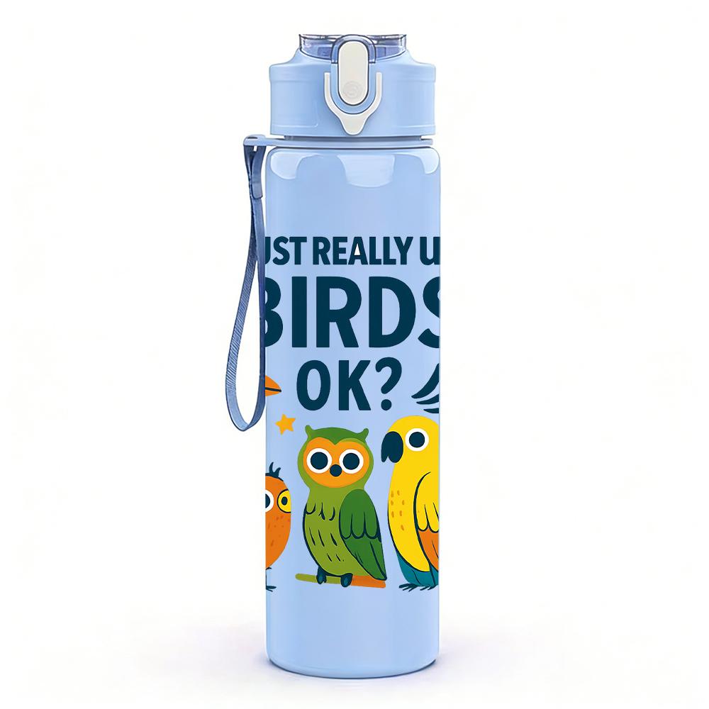 1PC Colorful Parrot Group Letter 750ml Color Plastic Sports Water Bottle Leakproof Flip Straw Lid For Sports Office Home Use