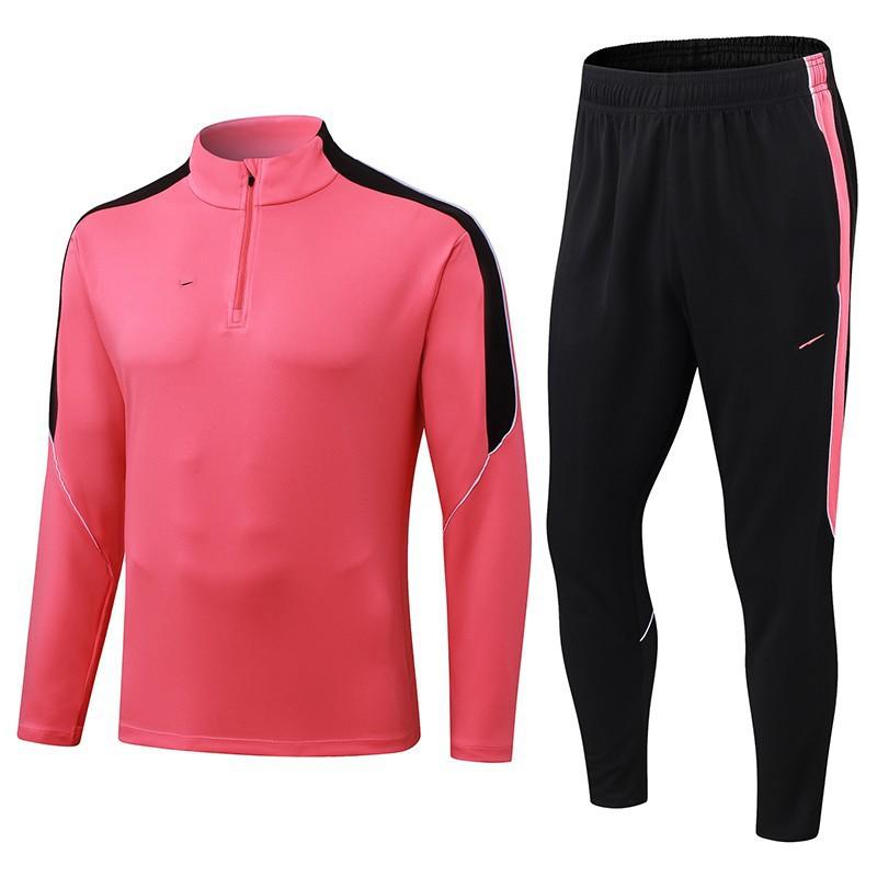 Men Women Soccer Training Kit Half-Zip Long Sleeve Jersey Shorts Set Football Practice Matches