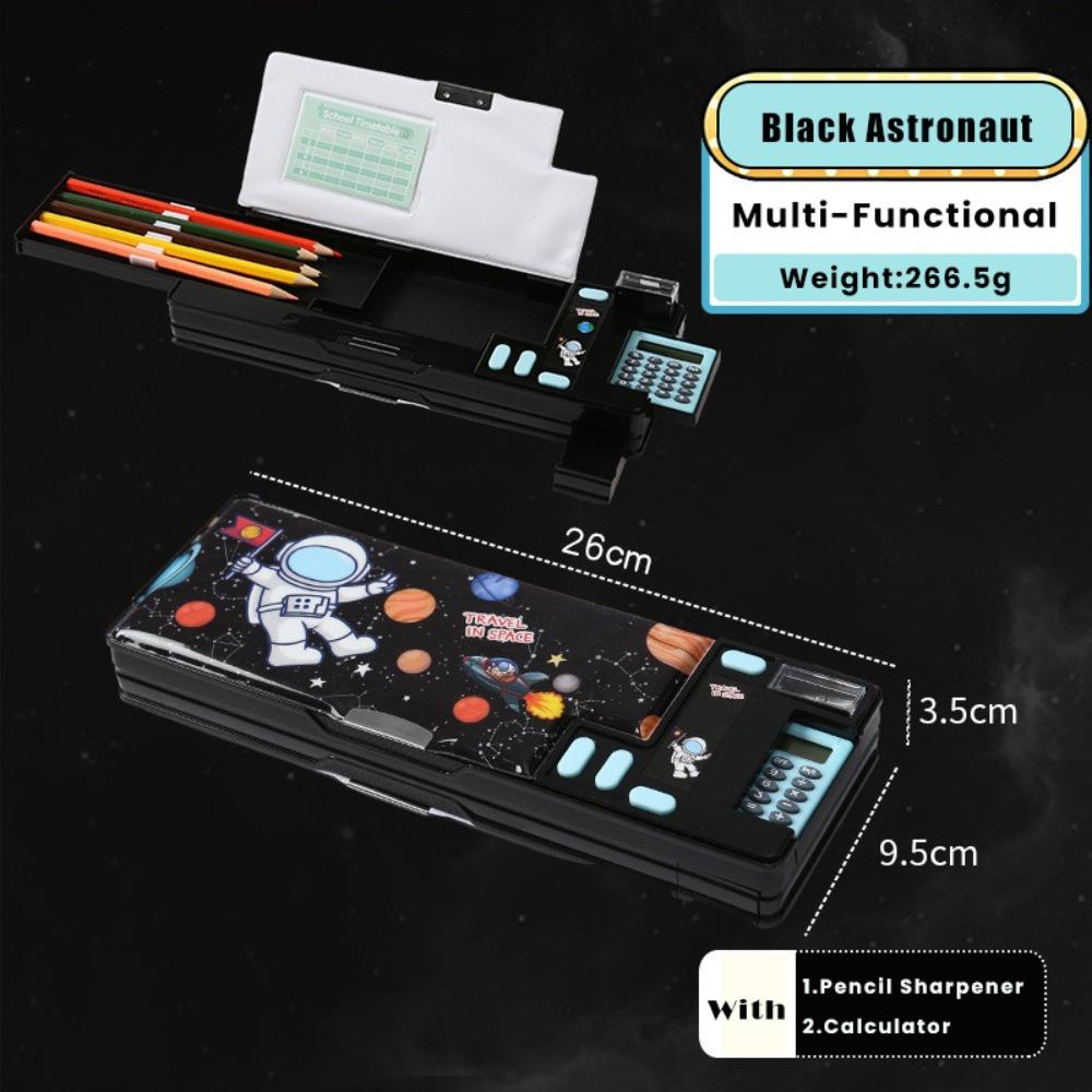 Plastic Pencil Case With Calculator/Pencil Sharpener Fun Mechanism Design Pencil Box Double Sided Use Multi-Functional Pen Bag