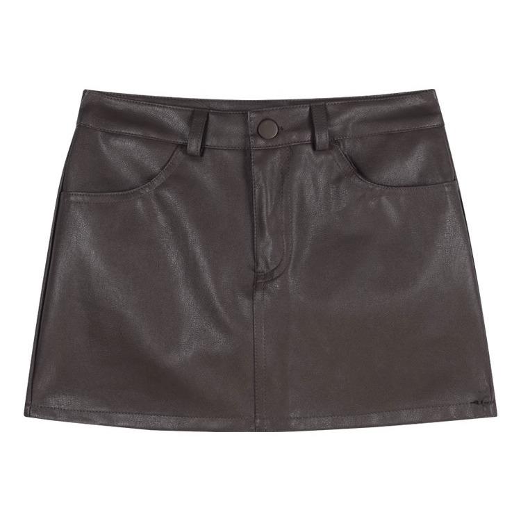 Women's Black High-Waist PU Leather A-Line Mini Skirt - Versatile Slim Fit for Autumn/Winter