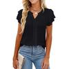 Dámský módní ležérní top s volánky a výstřihem do V, krátký rukáv