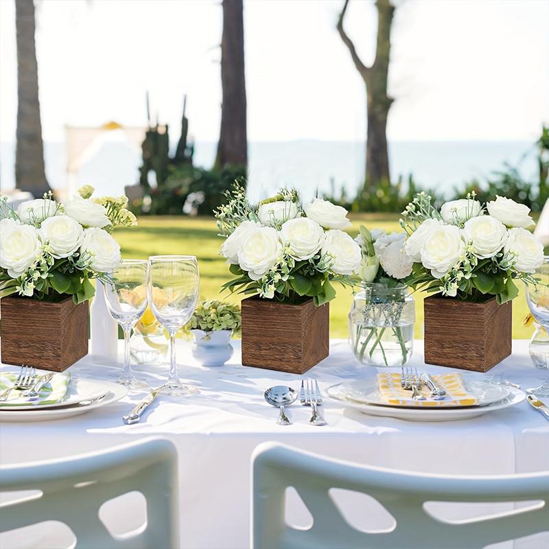 1/2/4PC Small Home Flower Box Table Pencil Holder Bohemian Wooden Planter Wedding Square Rustic Garden