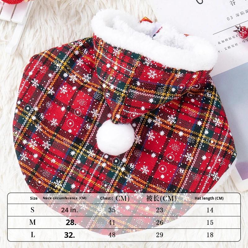 Custom Designed Festive Dog Cape Hood Cute Winter Comfortable Christmas Plaid Sherpa Lining Eco-Friendly Personalized Polyester