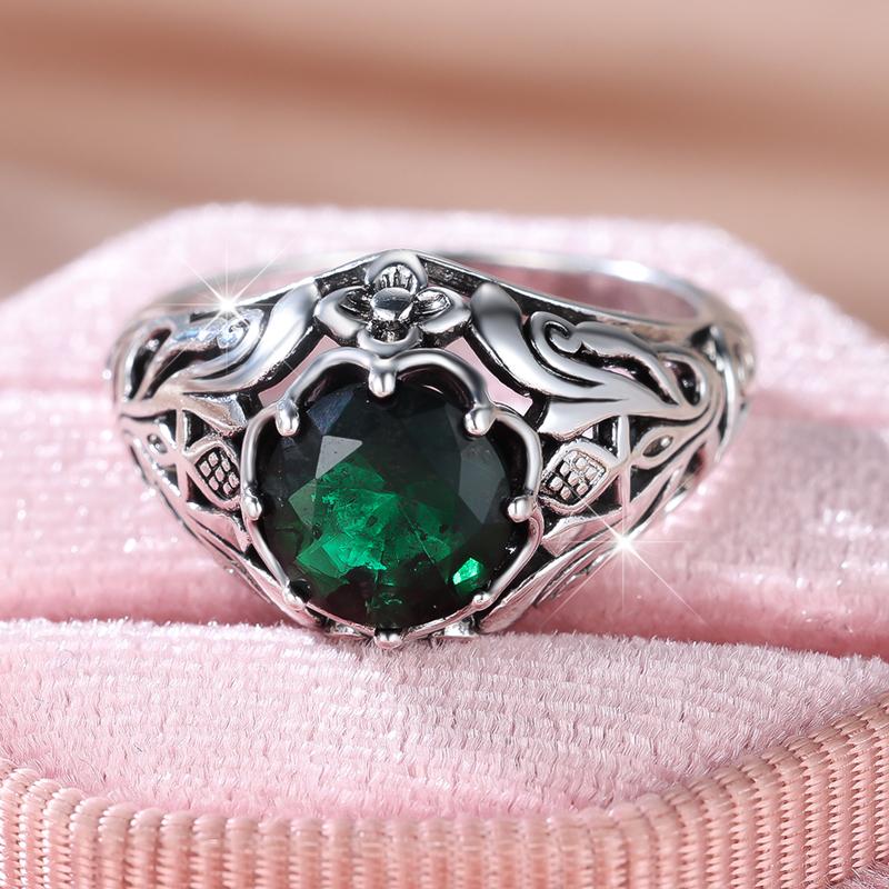 

Винтажные серебряные цветные полые цветочные красные циркониевые кольца для женщин, подвески, свадебные украшения для банкета и вечеринки, подарок 6 серебряный/зелёный