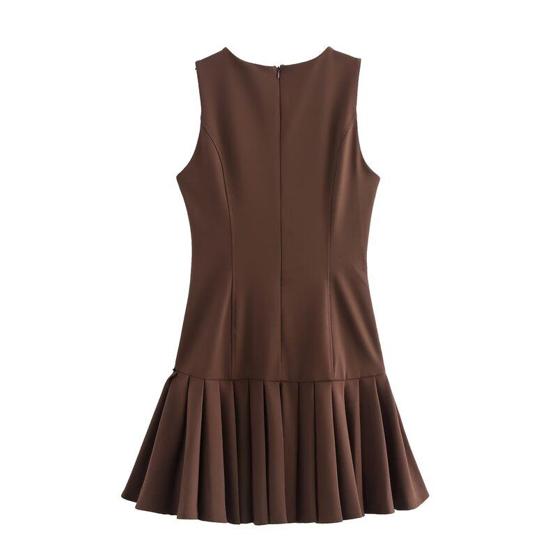 Fashion Style 2024 Fall and Winter New Women's Wide Pleated Mini Crew Neck Casual Sleeveless Dress 4764266