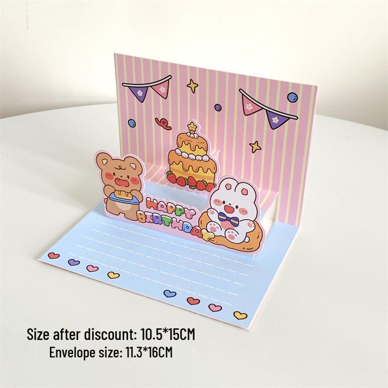 Children s Day 3D Pop-up Animal Birthday Card - Cute Cartoon Postcard with Blessing Message