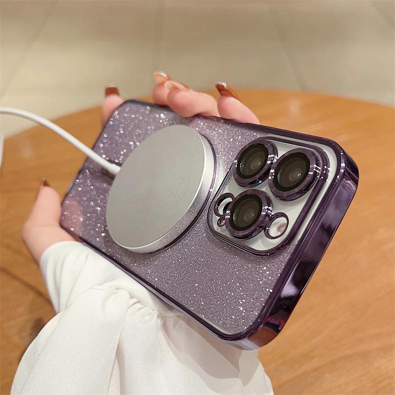 Luxury Electroplate Magsafe Wireless Charge Phone Case For iPhone 15 14 13 12 11 Pro Max XS MAX XR X 8 7 Plus Soft Bumper Glitter Cover