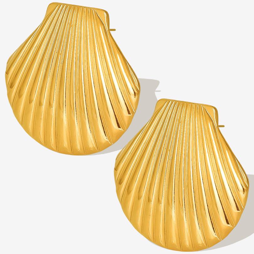 Real Gold Plated Ocean Animal Sea Star Conch Shell Metal Spiral Stainless Steel Ear Studs Earring For Women Men Jewelry Piercing