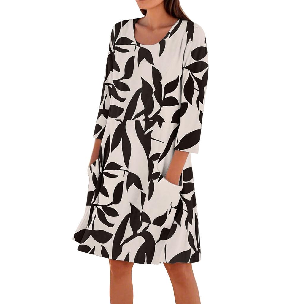 Women's 3/4 Sleeved Printed Fashion Loose Casual Dress