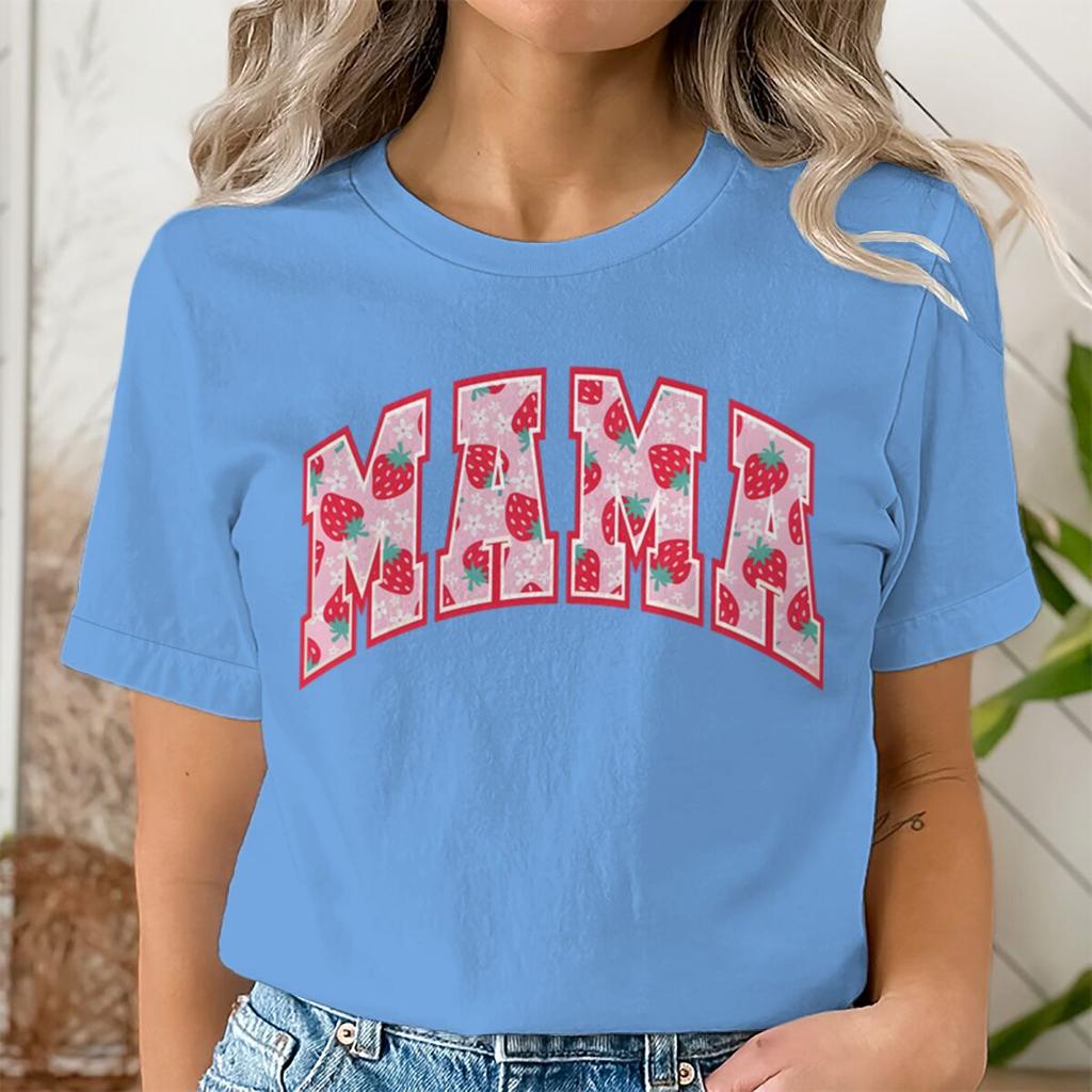 Coquette Strawberry Mama Tshirts Women Cute Mom Life Tops Aesthetic Mother Day Gift for Mommy Short Sleeve Strawberry Tshirts