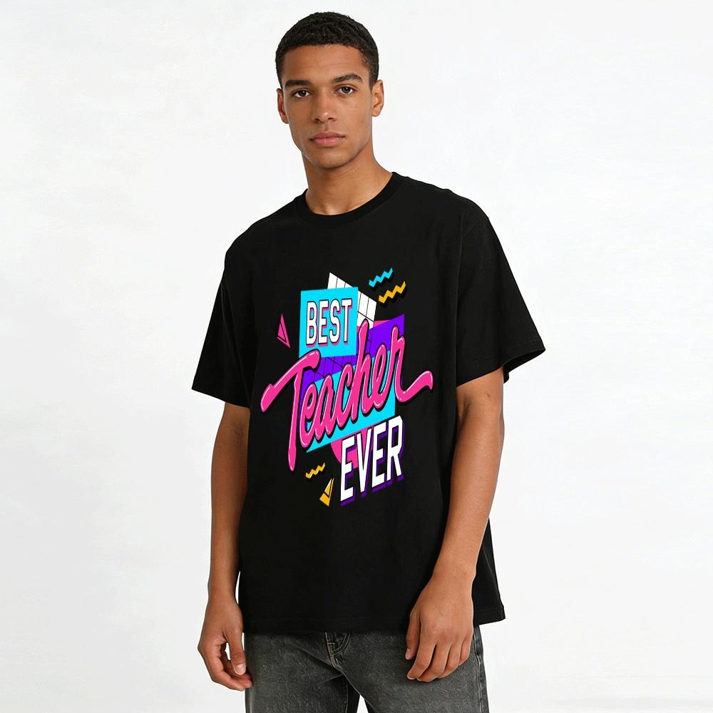 Vintage Style Best Teacher Ever Graphic Casual Top Pure cotton T-shirt