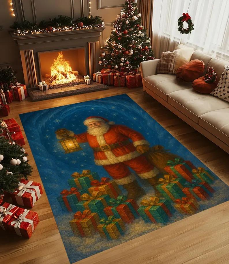 Tapete de Árvore de Natal Lavável Decoração de Casa de Férias Sala de Estar Quarto Carpete