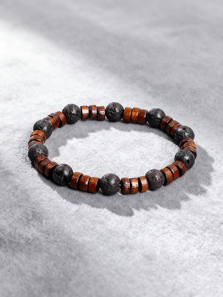 Retro Style Gold color Volcanic Lava Stone Beaded Bracelet Brown Wood Beads Energy Reiki Charm Grounding Protection Jewelry Gift