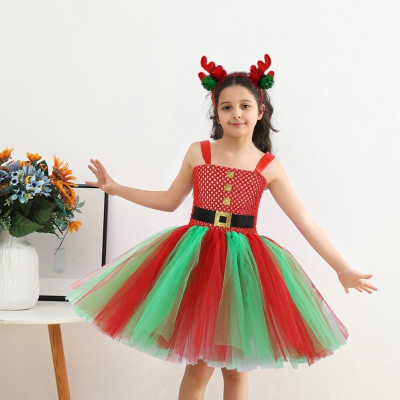 Girl Christmas Elf Dress up Costume with Dress Christmas Hat (Or Headband) Christmas Dwarf Outfit for Kid Girl Christmas