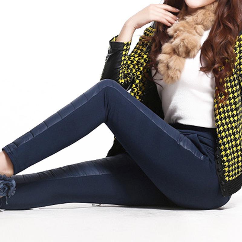 Women Winter Fashion Stitching Slim Warm Windproof Down Pants Trousers Thick
