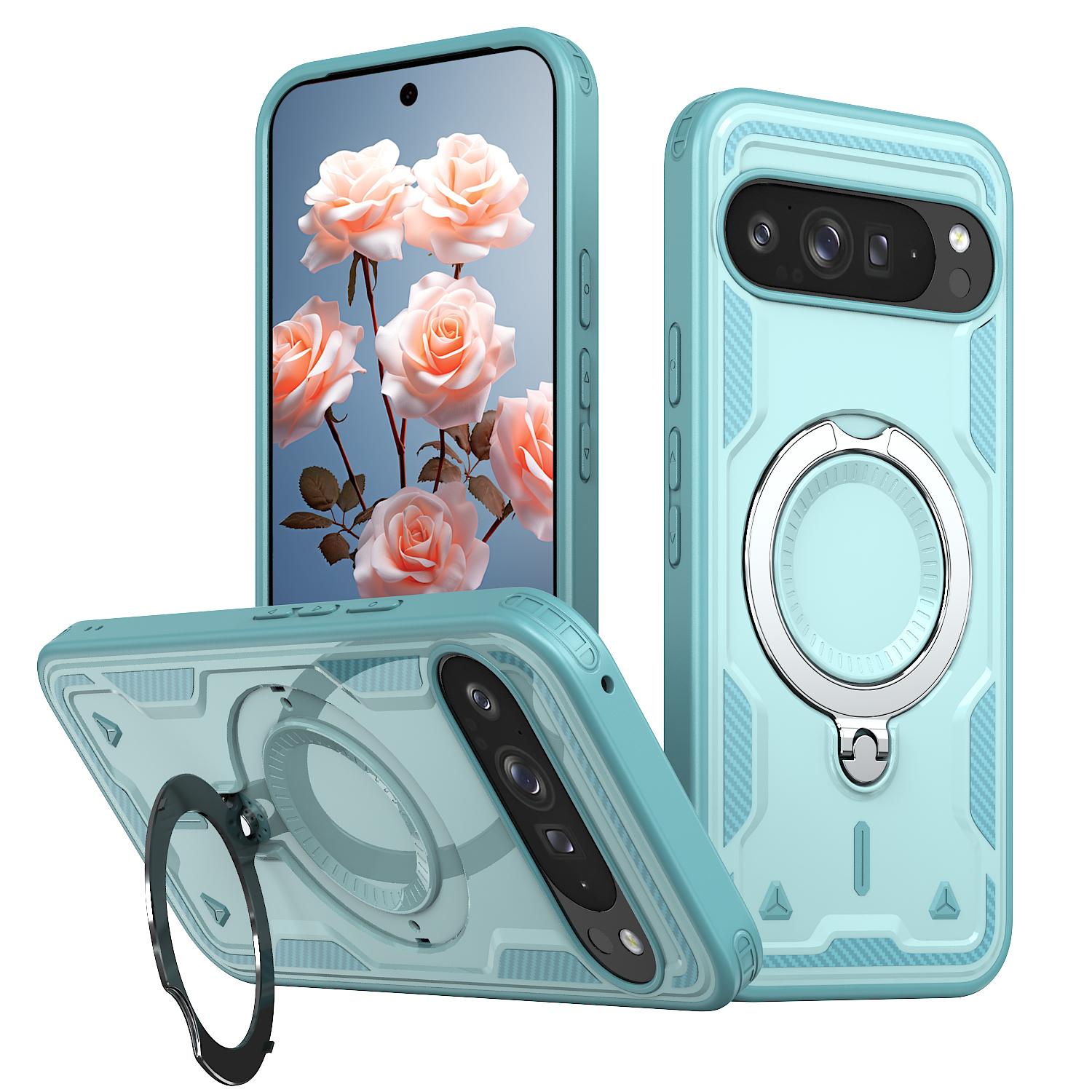 

Shockproof Bumper For Google Pixel 9 Pro XL 9A Magnetic Ring Fold Bracket Phone Case For Google Pixel 10 Pro XL Dual Layer Cover Google Pixel 9 світло-синій колір